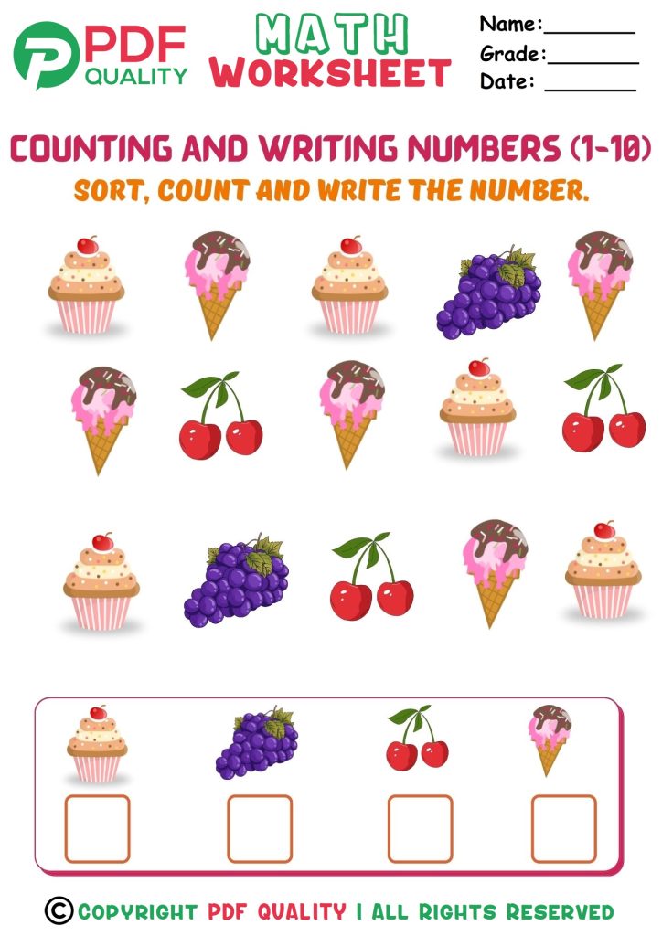 Counting and writing numbers 1 to 10(d)